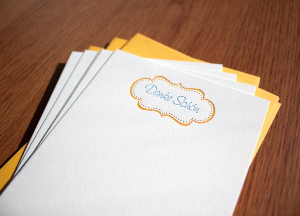 25% OFF SALE - Letterpress German Thank You Cards - Danke Schon - Set of 6