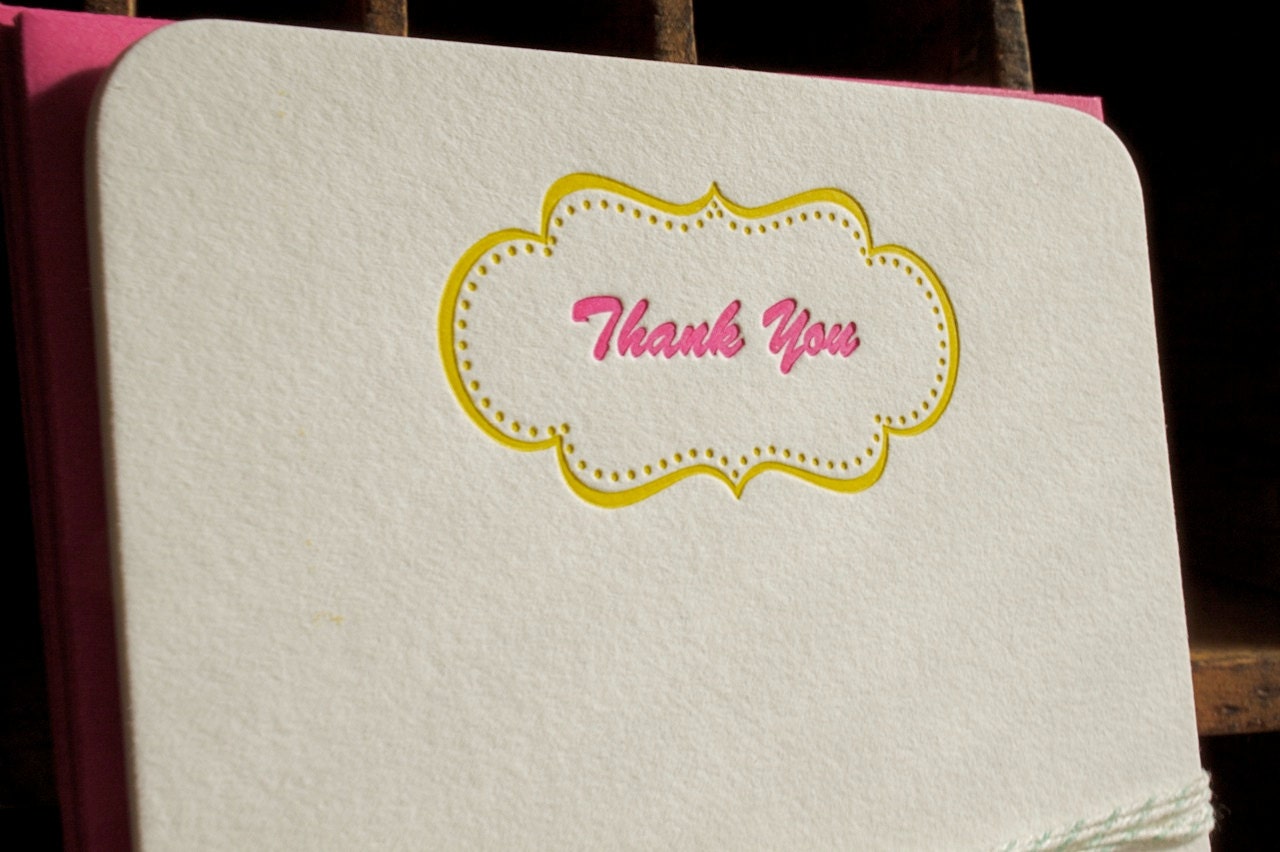 25% OFF SALE - Letterpress Thank You Note - Set of 6