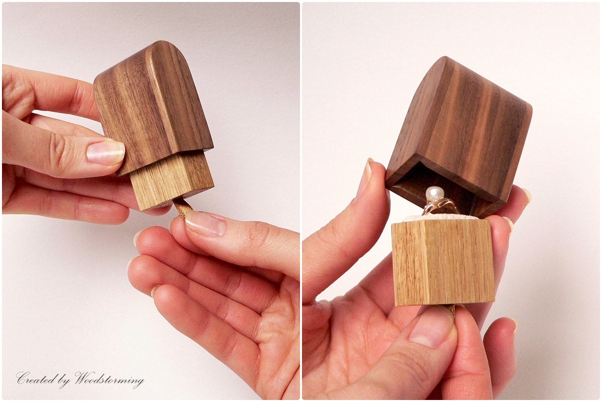 Engagement ring box - original Woodstorming design wooden handmade ring holder - MADE TO ORDER