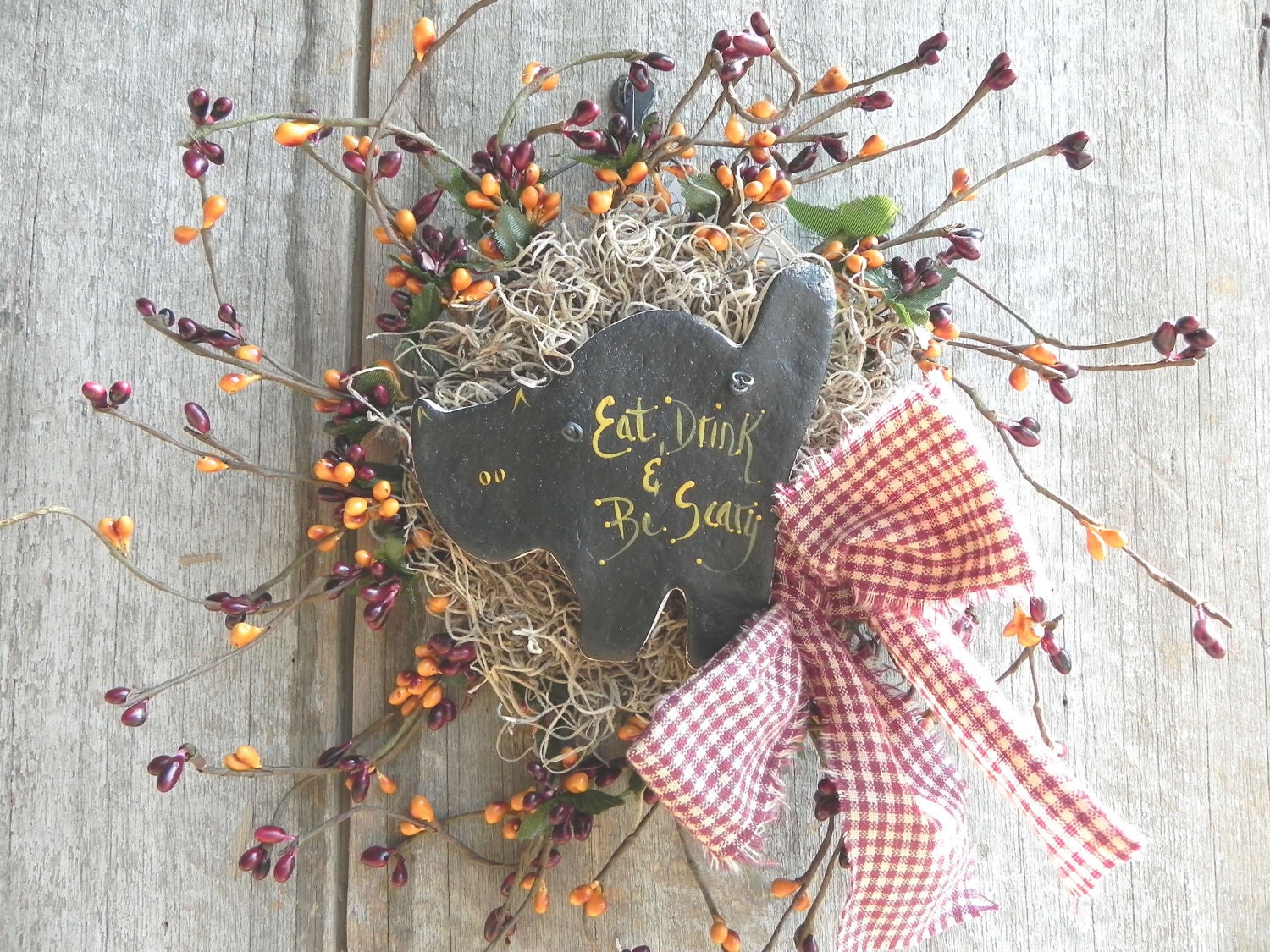 Halloween Wreath Black Cat Berry Wreath Salt Dough Ornament