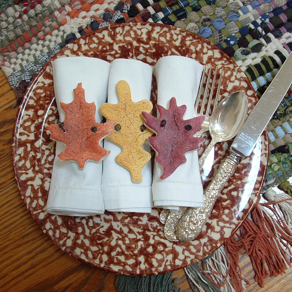 Autumn Leaves Thanksgiving Napkin Rings - Fall Decor Set of 8 Salt Dough Ornaments