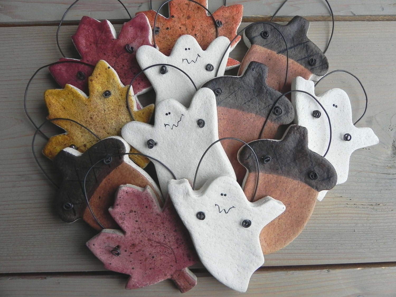 Fall or Halloween Party Favors Set of 12 Assorted Salt Dough Ornaments