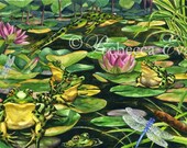 Bullfrogs in the Lily Pond - Art Print of Frogs and Dragonflies 13x19