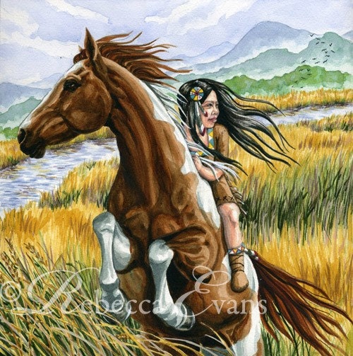 Running With the Wind - Art Print of Horse and Rider 8.5x11