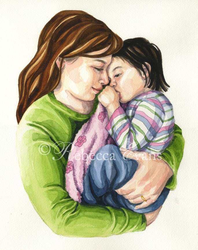 Illustration Art Print of Mother Rocking Child 13x19