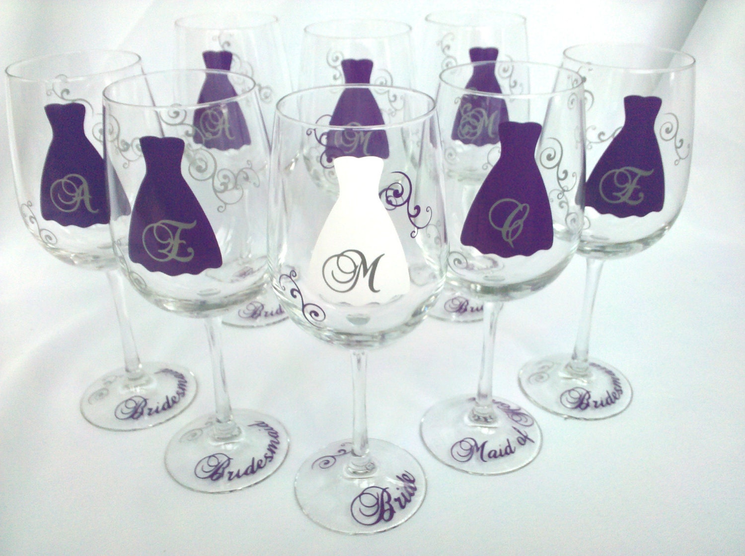 Bridesmaid wine glasses, set of 6 personalized wedding party gift with monogram, Wedding party gift ideas