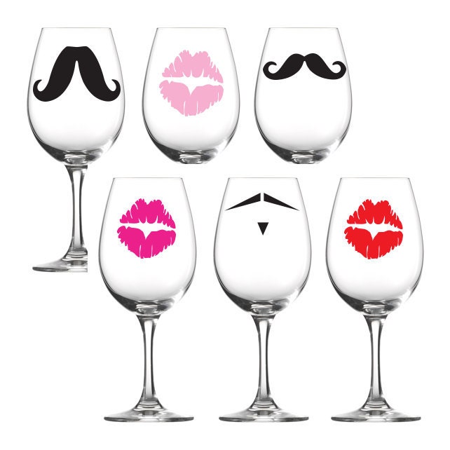 Vinyl Decals Mustache Party with Lady's lips - sale 3 sets for the price of 2 - Premium removable Vinyl for Fun Parties Decal 110G