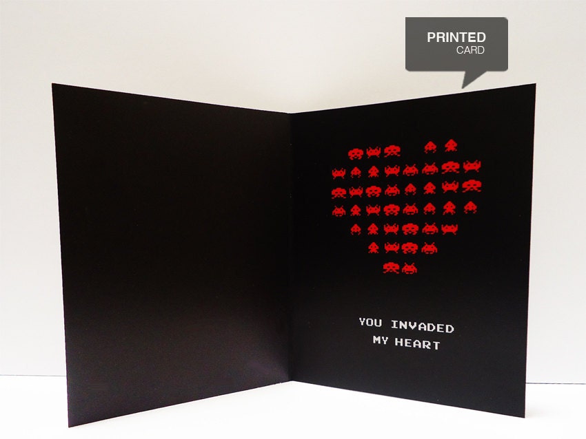Space Invaders Love Printed Card