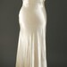 Vintage 1930's Satin & Lace Bias Cut Wedding Dress (antique-full length-butter-Boardwalk Empire-Depression Era-1930s-floor length-ivory-lace-floral-rosettes-satin-lace-crew neck-bias cut-sheath-train-sleeveless-small-medium)