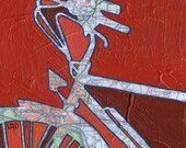 Bike Cincinnati bicycle art print of mixed media map painting