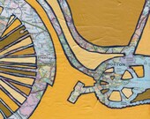 Bike Boston no.2 - Archival Print of Map painting with map of Boston, Massachusetts