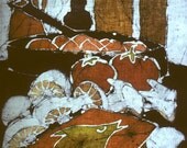 Mushrooms and Fish Still Life   -  print from original batik