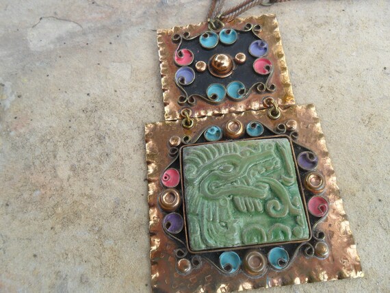 Vintage  Large Copper Pendant Necklace  from Mexico