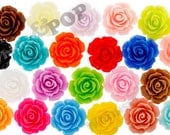 30 - Large Detailed MIXED Colors Rose Deco Resin Cabochons, Flower Cabochons, 20mm Rose Cabochons (R1-001-024)
