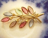 Vintage Signed BSK Multi-Colored Pastel Faceted Glass Brooch Pin