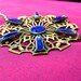 Gorgeous Vintage Boho 1920's Flapper Brass Filigree Czech Royal Blue Art Glass Lavaliere Necklace with Tassel