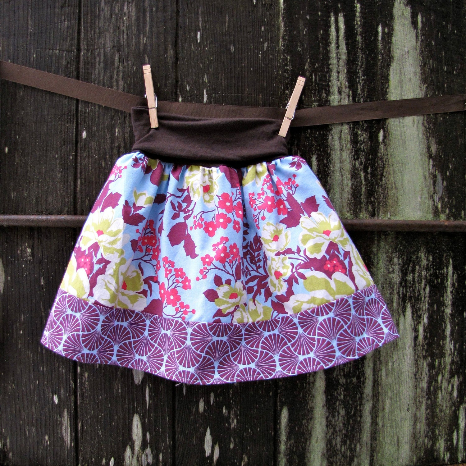 Sophie's Yoga-top Skirt, made to order, sizes 6 months to 10 years - Heirloom Amethyst & Sky