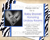Zebra Print Baby Shower Invitation - Blue Boy Baby Announcement - Custom Color and Wording