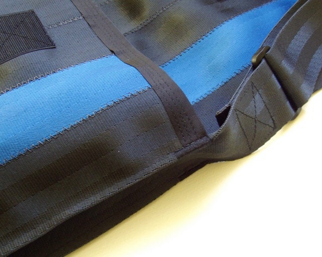 Seat Belt Messenger Bag in Black and Blue (M-6)