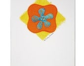 Handmade Greeting Card - Turquoise, Orange, Flower