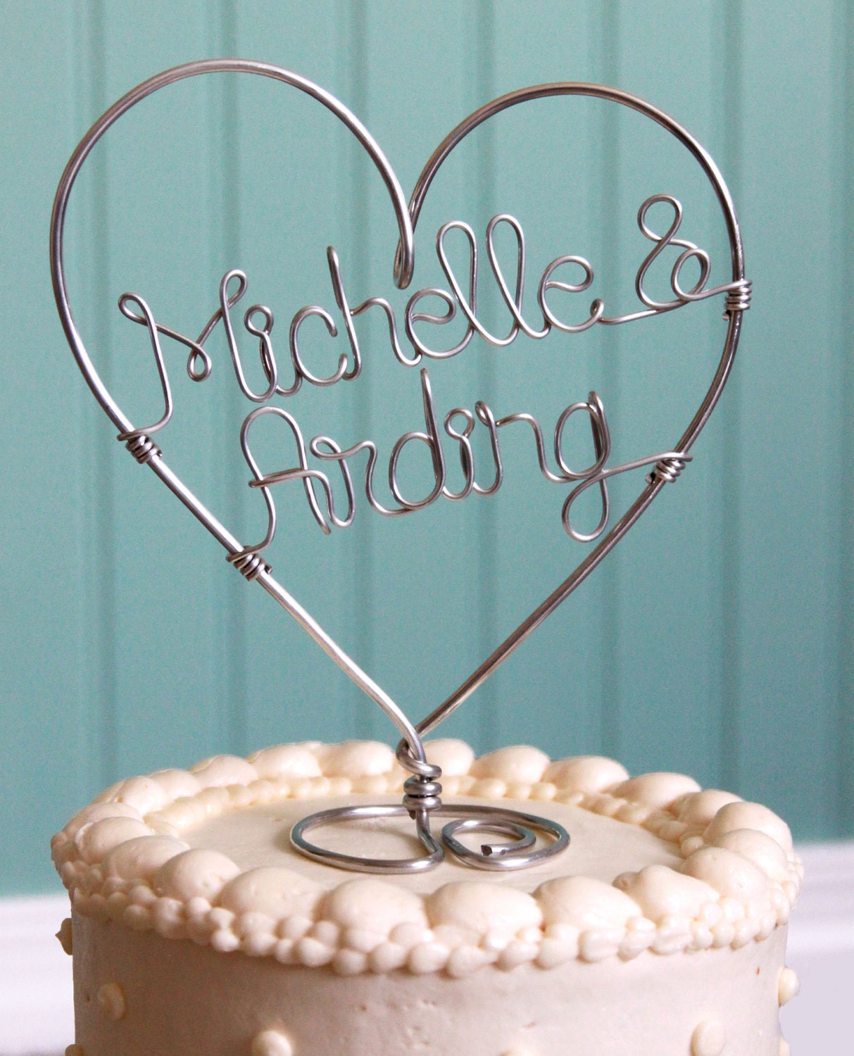 Custom Wire Heart Names Wedding Cake Topper