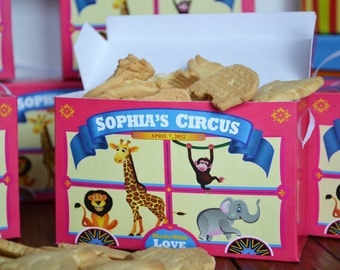 25 Personalized Pink Animal Cracker Boxes for Childrens Birthday Party Favors