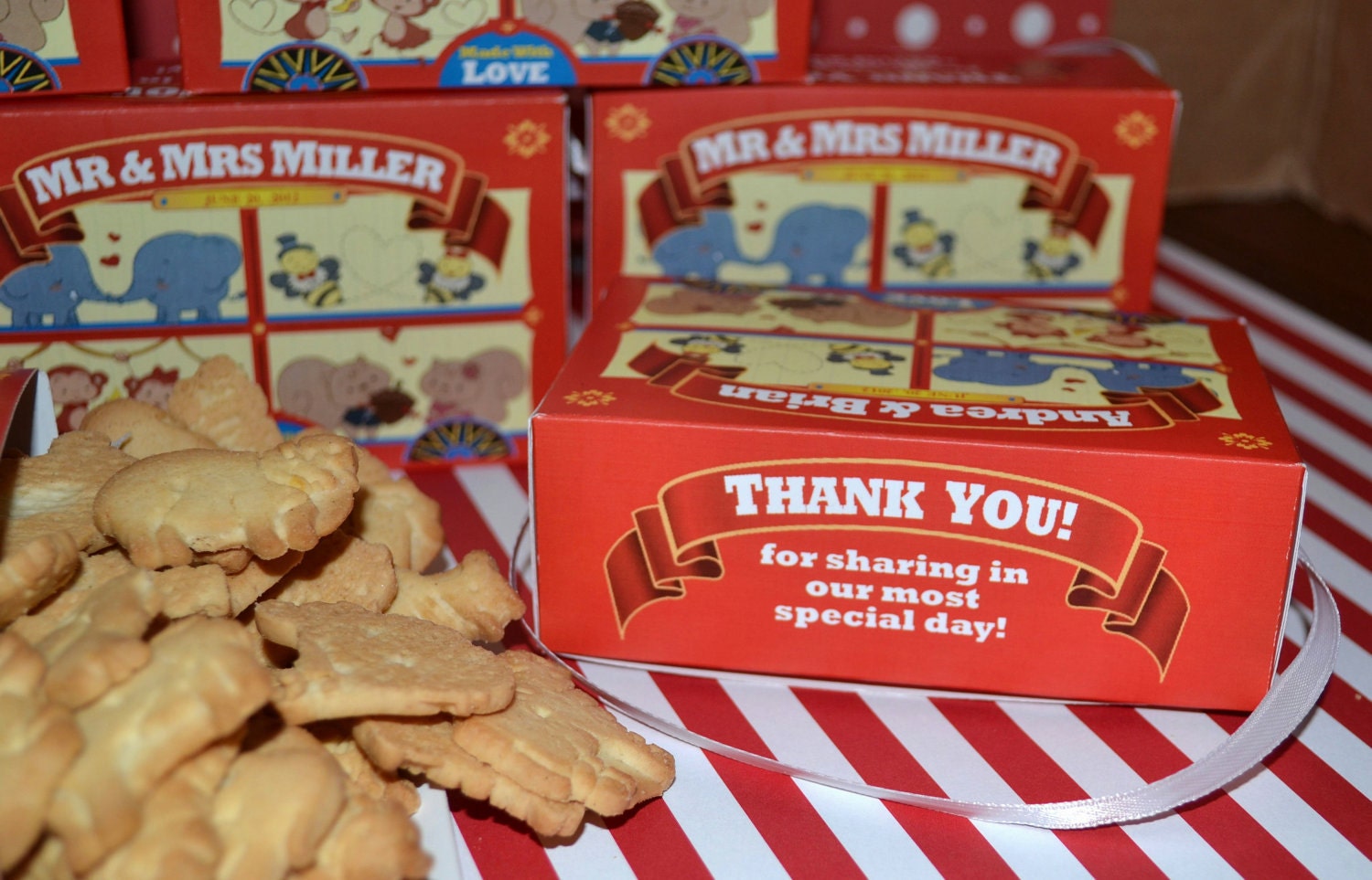 30 Personalized Animal Cracker Boxes for Wedding and or Party Favors