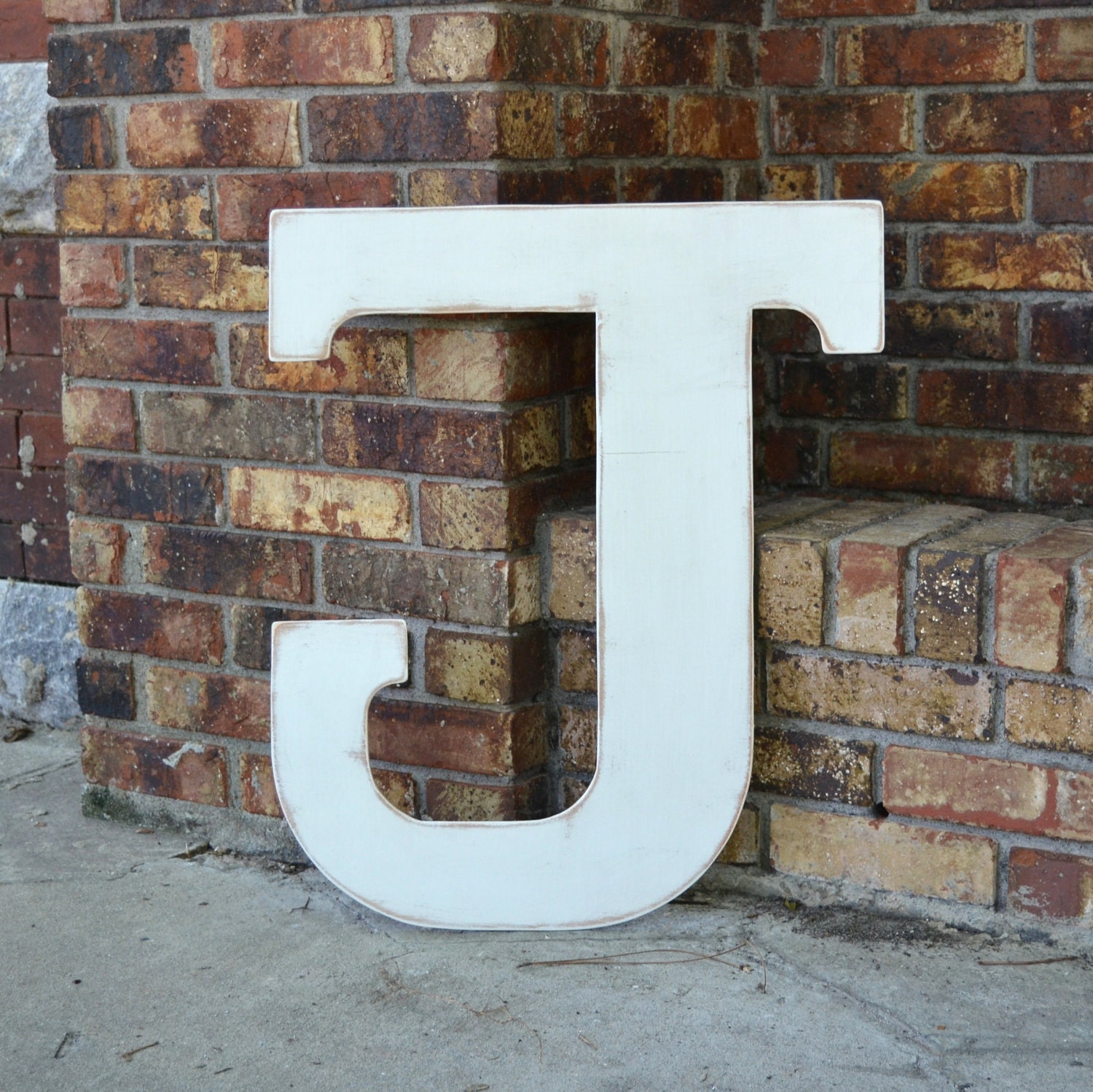 24" Wooden Letter J, Distressed White, Classic Font - all letters many colors available
