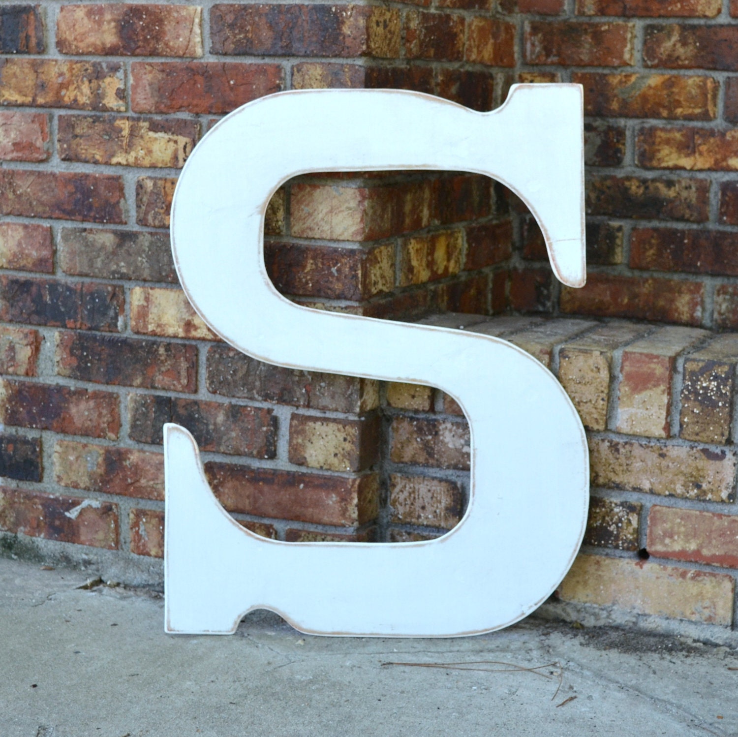 24" Wooden Letter S, Classic Font, Distressed White - all letters, many colors available