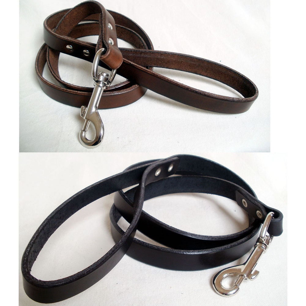 Dog leash, leather, 3/4" wide, black, brown or tan, 42" long, 8oz leather