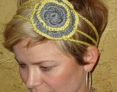 Gray/yellow crocheted 3 strand headband