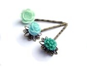 Mint Hair pins, Turquoise Hair pins, Teal Hair pins,