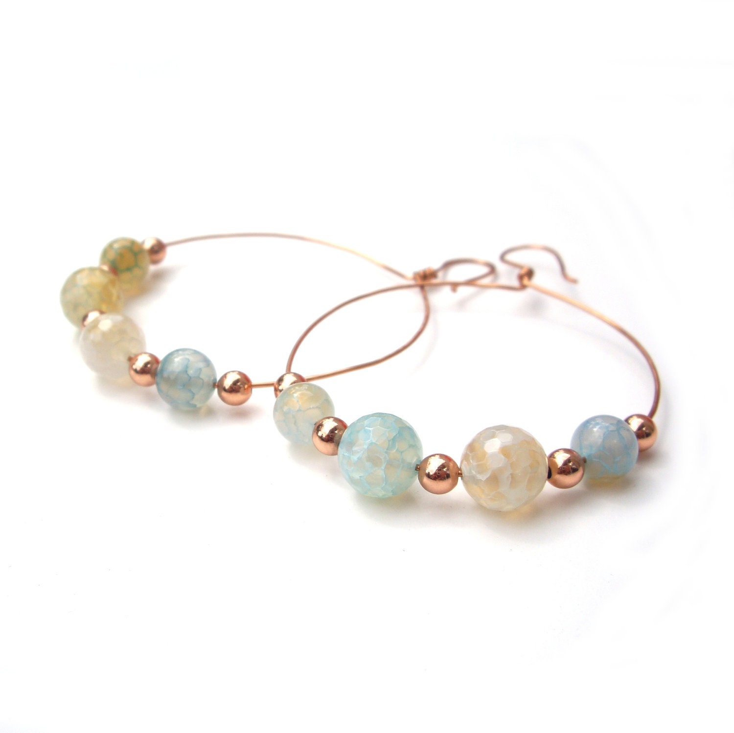 Gemstone hoop earrings, Turquoise and copper earrings,