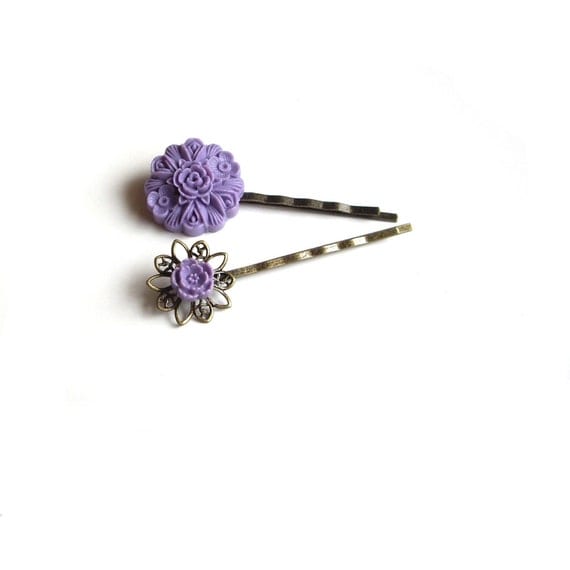 Purple Hair Pins, Hair Pins, Flower Hair Pins, Bridesmaid gift,