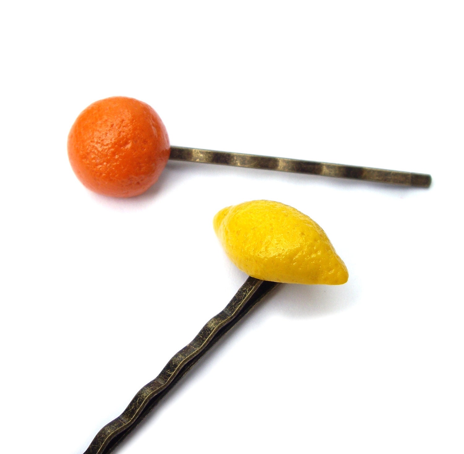 Hair pins, lemon and orange, citrus fruit, Summer