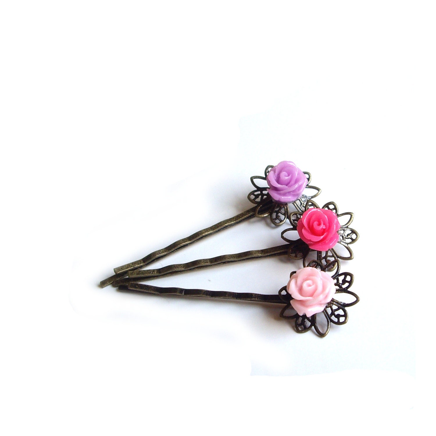 Hair pins , pink hair pins, Bridesmaid gift , Flower Hair pins, gift set, flower hairpins