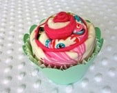 Baby Girl Gift Cupcake Burp Cloth Retro BIrdie Pink Shower Gift