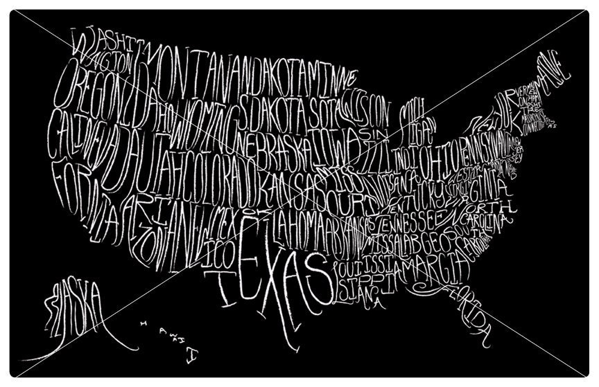 Typographic Map of the United States (11x17)