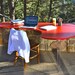DESK: Red Mid-Century Modern Desk With Hairpin Legs