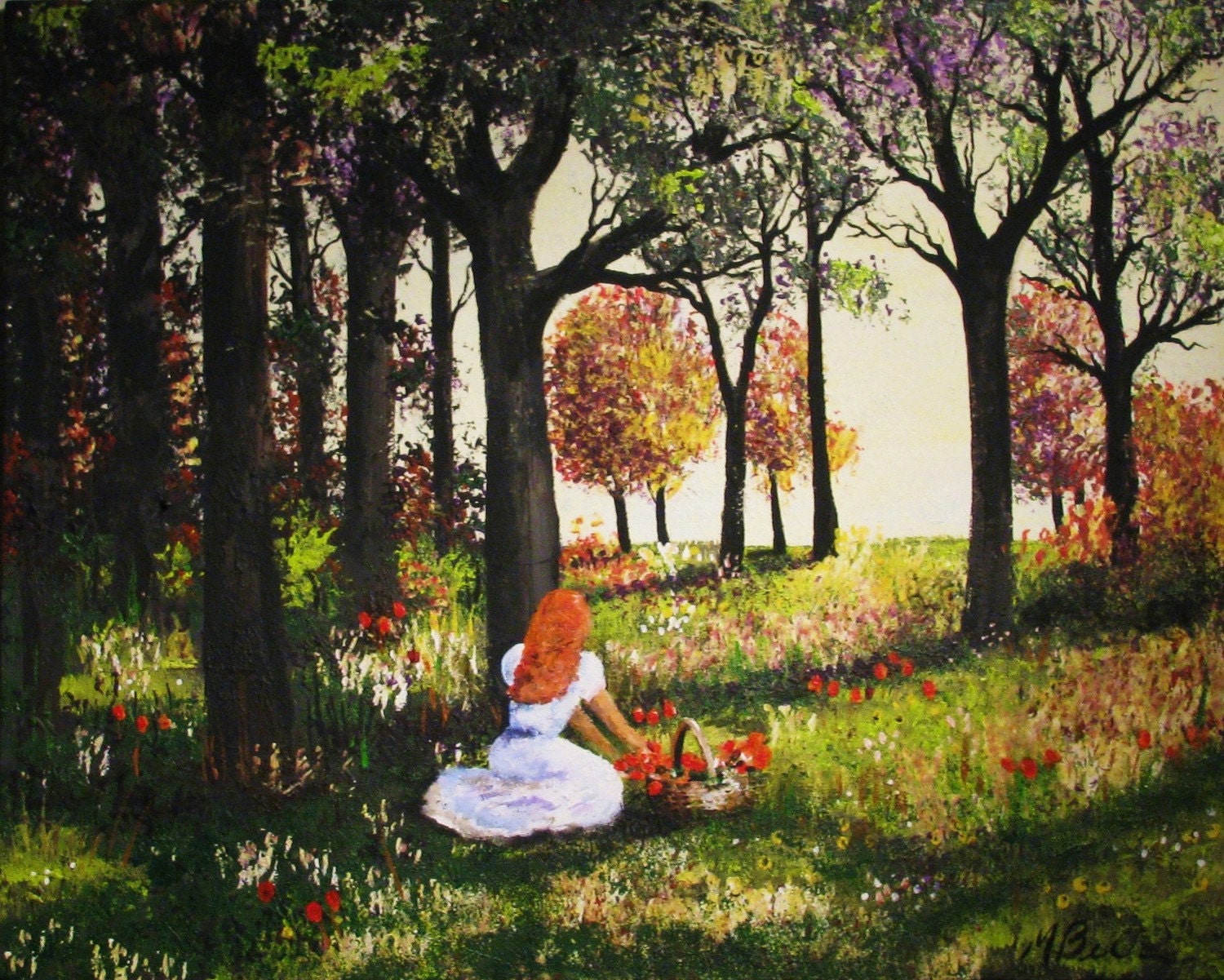 COLLECTING RED FLOWERS Acrylic on Gallery Wrapped Canvas