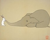 Elephant and bunny illustration 8x10 nursery wall art