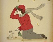 Puppy and girl 12x16  illustration for girls room