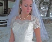 1950s Vintage Wedding Gown Ivory/White Lace with Full Skirt of Tulle and Lace-Beautiful for Winter Wedding/peplum lace