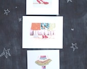 Print Set Girl Cut Paper Fashion Girly - Fashionable Ladies - Set of 3 prints by Paper Taxi