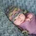 Grey & Yellow Newborn Crochet Scallop Beanie with Earflaps. Newborn Size Ready to Ship