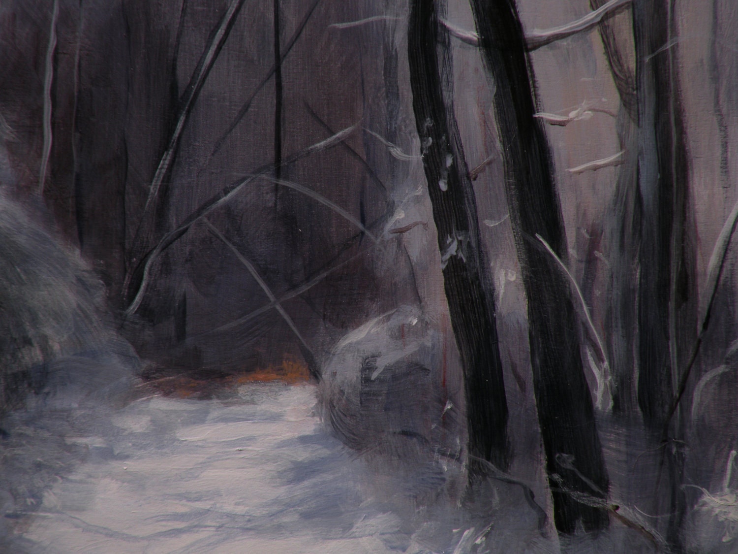 Landscape,Winter Path-Towards the Light. Original painting. 12" x 16".