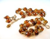 Amber Glass Bead Necklace Set Bracelet Earrings Deluxe Hand Made Beads 1960s Vintage Jewelry