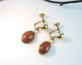 Vintage Goldstone Dangle Earrings Glittering Copper Colored Venetian Aventurine Glass Screw Backs