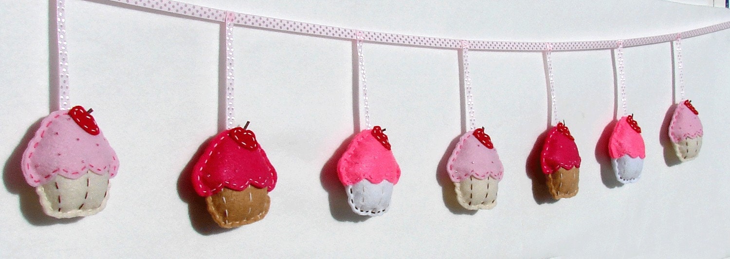 Felt Cupcake Garland Pink Cupcakes Felt Banner Garland