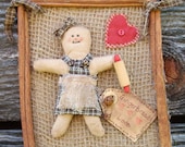 Rustic, Primitive, Gingerbread Girl, Rolling Pin, Heart - Cinnamon Stick, Kitchen Wall Hanging